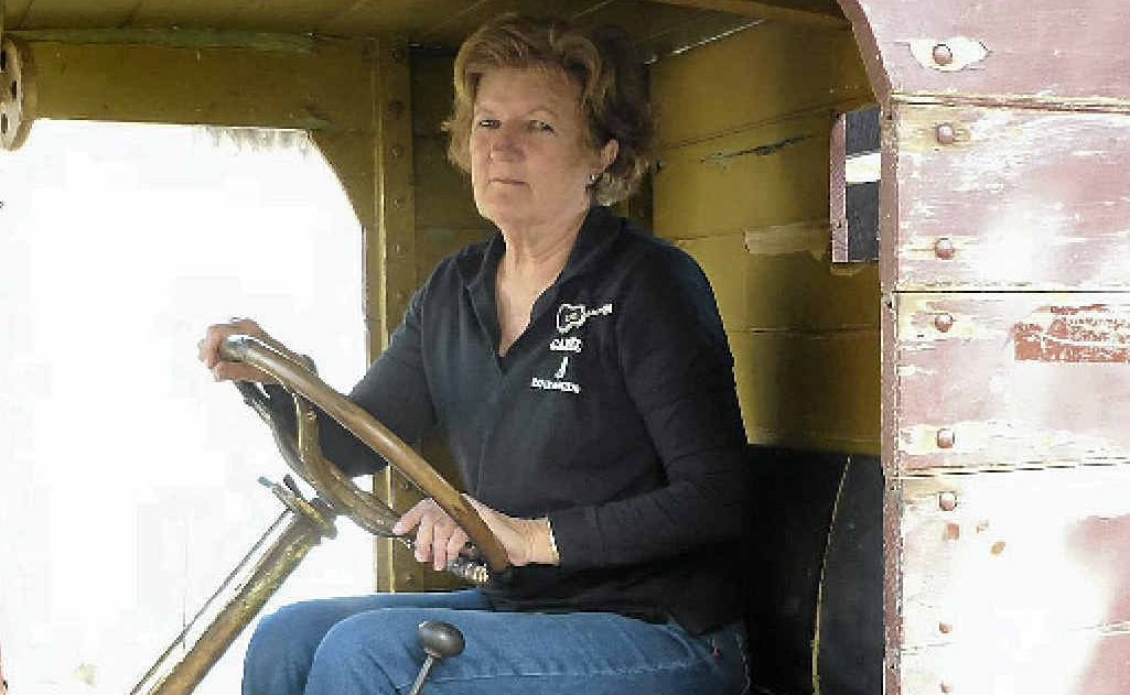 June Kealy takes the wheel of her old Chev recently. June Kealy takes the wheel of her old Chev recently.